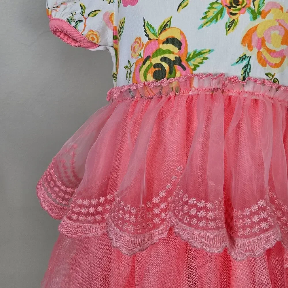 Matilda Jane Baby Tiered Tulle‎ Floral Dress Peach Pink | Toddler 12 - 18 Months